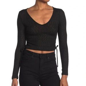 Brand New Women's Good Luck Gem Side Lace Up Black V-Neck Sweater Size XL G227